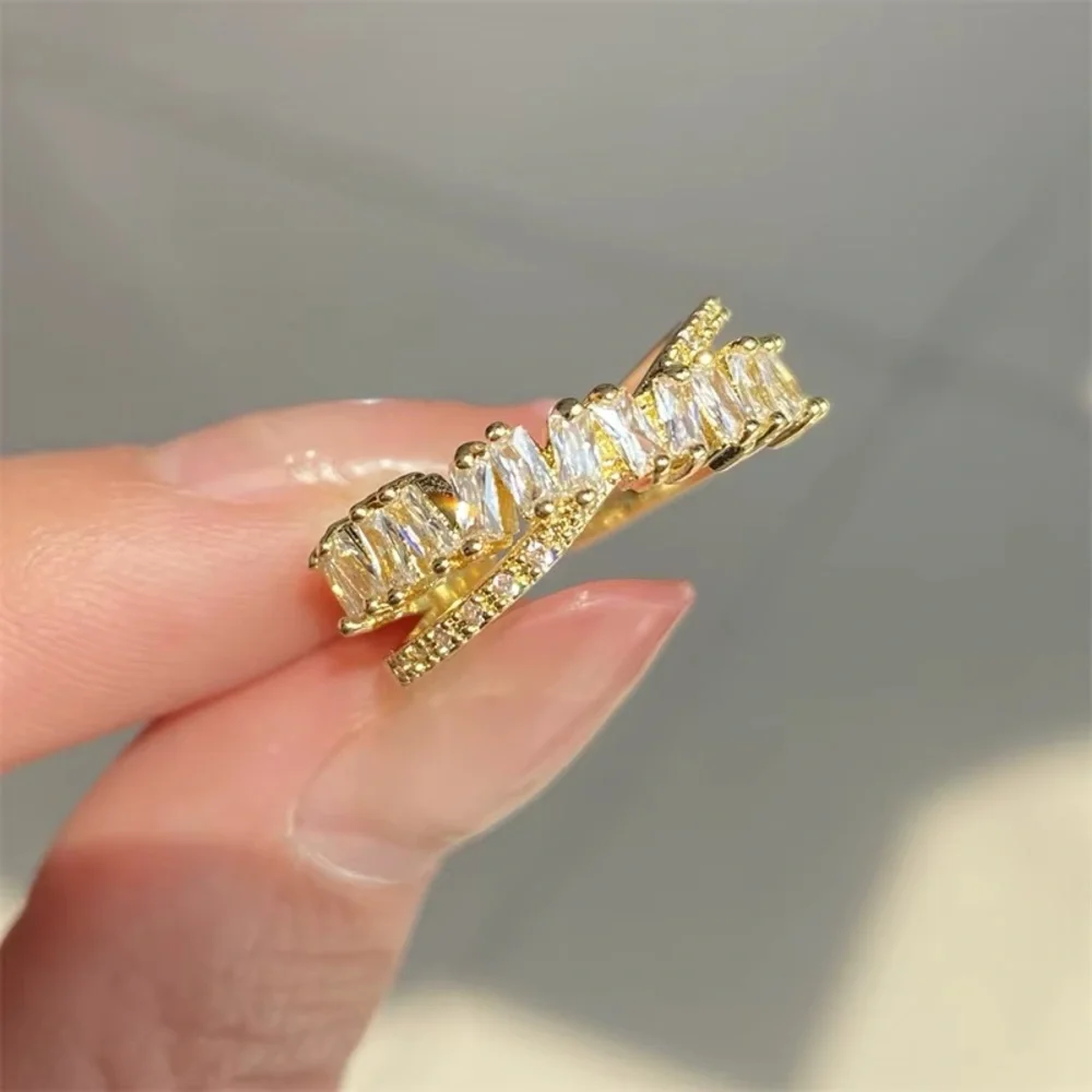 - 💄10k Gold Vermeil baguette CZ DiamondCrisscross band - Picture 17 of 17